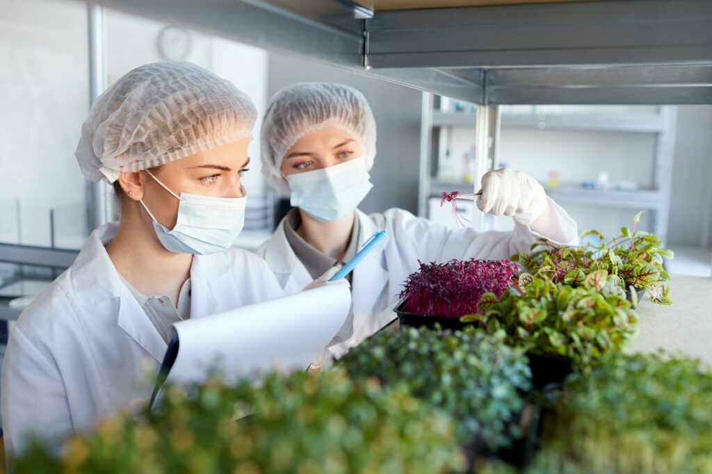 Scientists Examining Plants in Laboratory